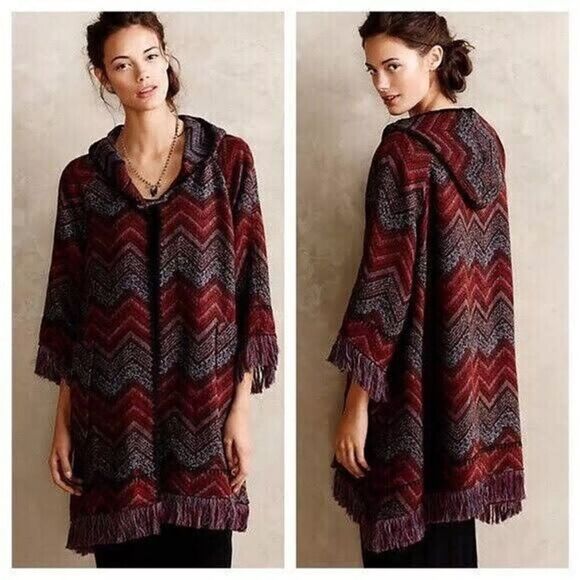 HEI HEI Mesilla Jacquard fringed hooded coat size XS/S Boho EUC Anthropologie - Picture 1 of 15